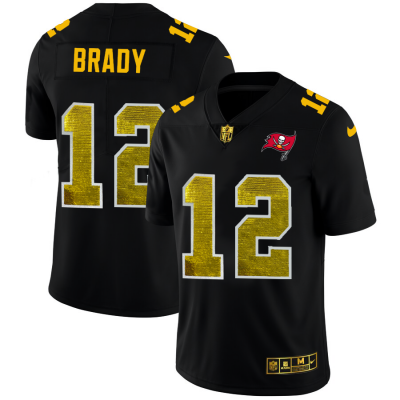 Tampa Bay Buccaneers #12 Tom Brady Men's Black Nike Golden Sequin Vapor Limited NFL Jersey Men's